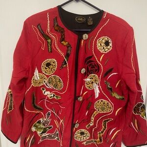 Allure Red Embroidered Women's Blazer